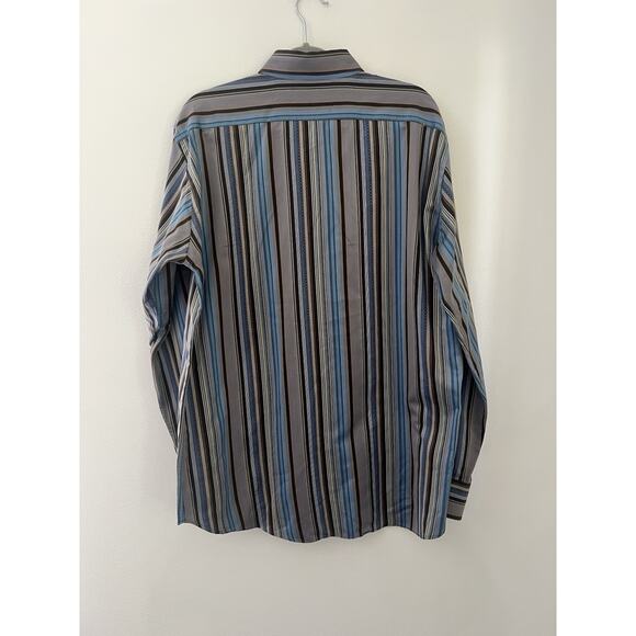 Etro Men’s Multicolor Stripe Print Button Down Dress Shirt Size 44 Italian - Picture 5 of 7